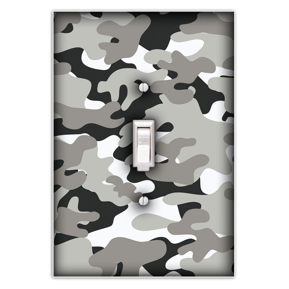 Camouflage Black, Gray and White Decorative Single Toggle Light Switch Cover