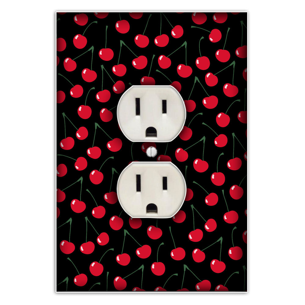 Funky Cherries on Black Decorative Duplex Outlet Wall Plate Cover