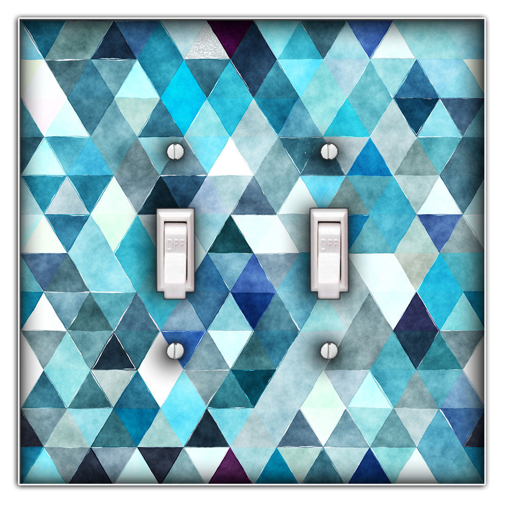 Geometric Watercolor Triangles Blue Decorative Double Toggle Light Switch Cover