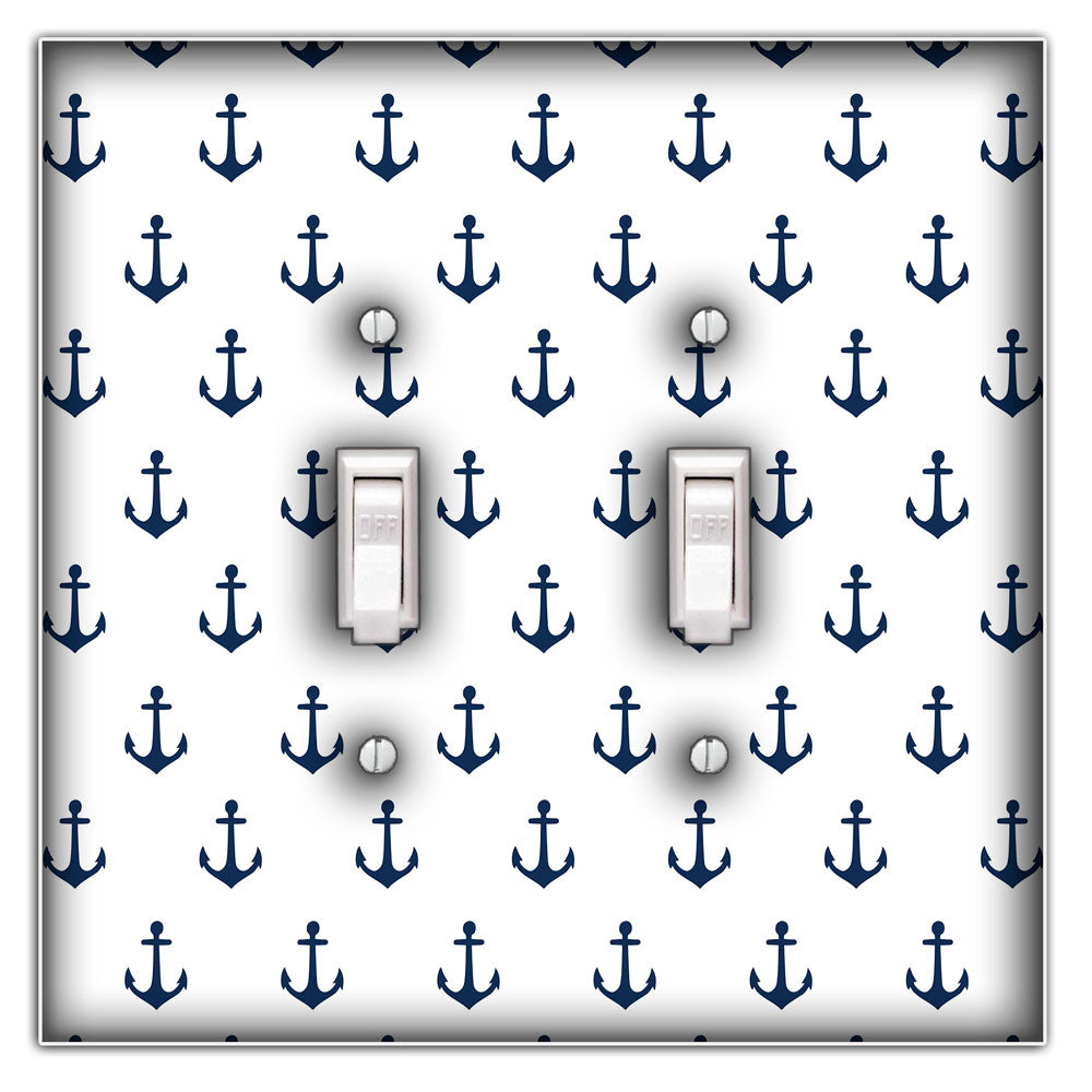 Nautical Blue Anchors Decorative Double Toggle Light Switch Cover