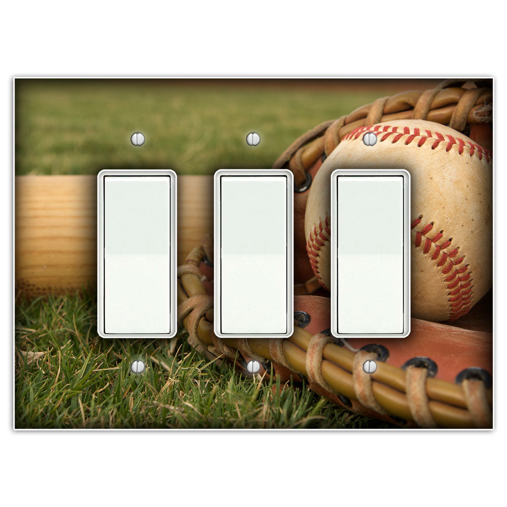 Baseball Decorative Triple Rocker Decora Light Switch Cover