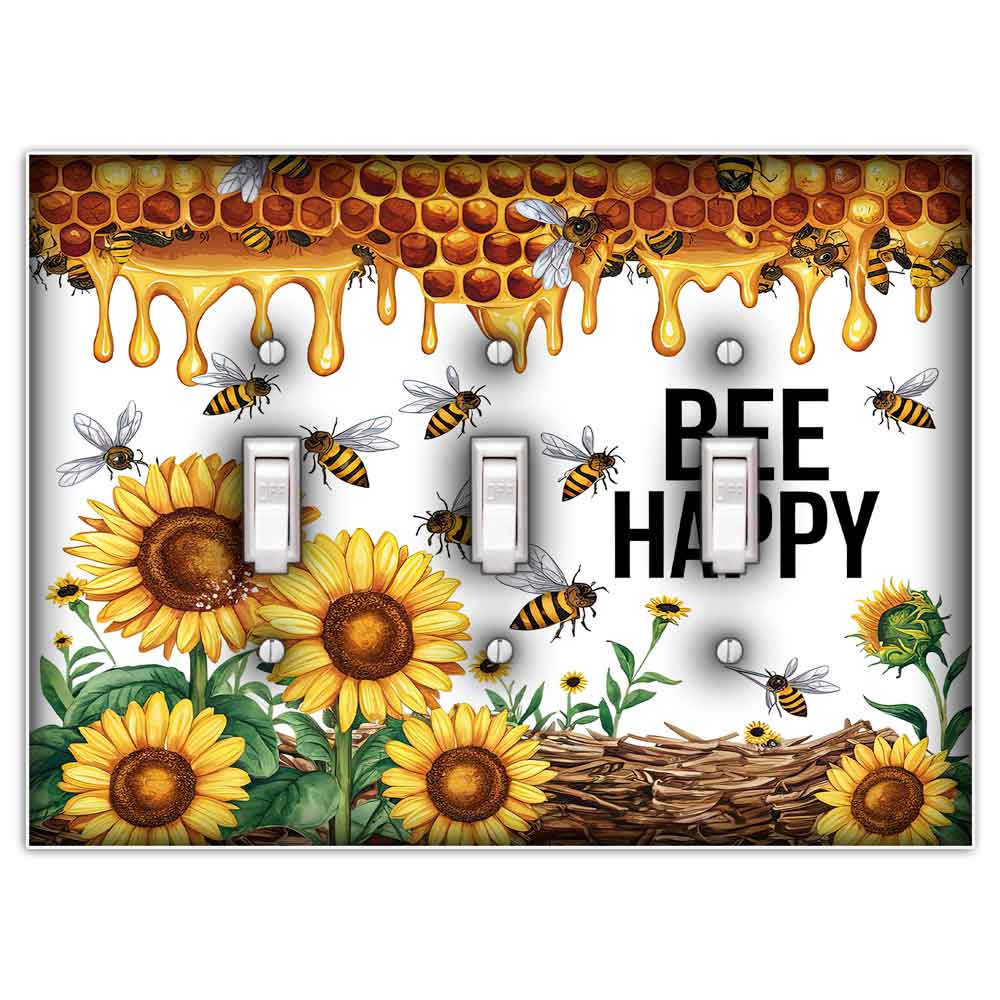 Bee Happy Decorative Triple Toggle Light Switch Cover