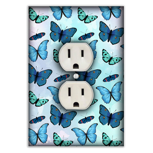 Blue Butterflies Decorative Duplex Outlet Wall Plate Cover