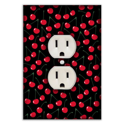 Funky Cherries on Black Decorative Duplex Outlet Wall Plate Cover