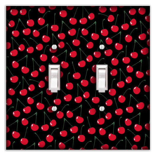 Funky Cherries on Black Decorative Double Toggle Light Switch Cover