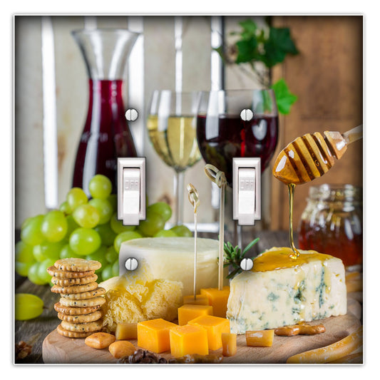 Wine and Cheese Decorative Double Toggle Light Switch Cover