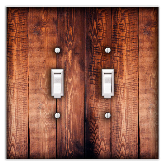Wood Plank Vertical Brown Decorative Double Toggle Light Switch Cover